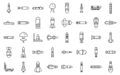 Nuclear weapon icons set outline vector. Military gun army. Atomic bomb