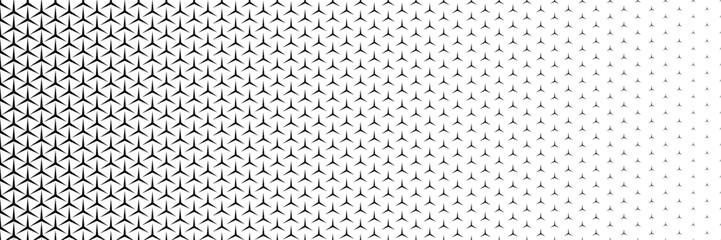 Horizontal gradient of black and white triangle halftone texture vector illustration black and white dot background.
