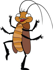 Funny dancing cockroach icon cartoon vector. Bug head dead. Antenna bad - obrazy, fototapety, plakaty