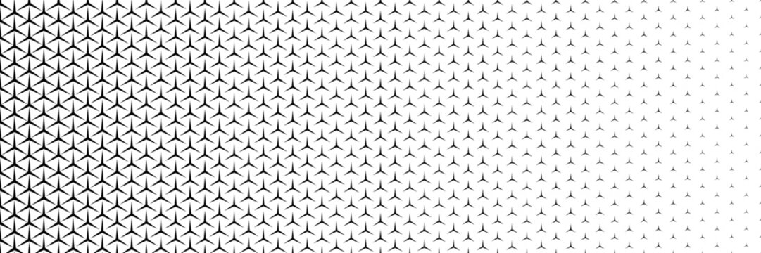 Horizontal gradient of black and white triangle halftone texture vector illustration black and white dot background.