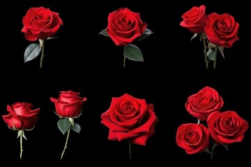 Collage of red roses on black background, Valentine's day, Mother's day, Women's Day and love concept