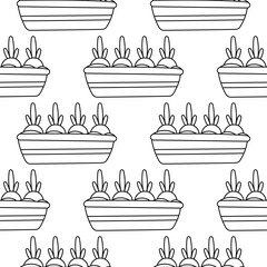 pot earth onion fruit growing home garden pattern textile background line doodle coloring