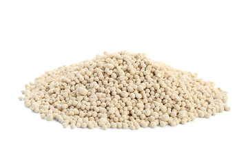 Pile of granular fertilizer isolated on white background