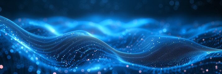Fototapeta premium Waves of dots and weave lines. Abstract cyberspace banner background. 