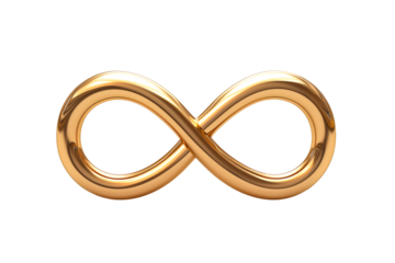 Golden infinity symbol isolated on transparent background. PNG file.