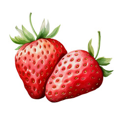 Watercolor illustration, red fresh strawberry 