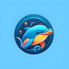 Fototapeta premium Cute Dolphin. Flat Design. Logo. Mascot. Adorable. Graphic. Branding. Cartoon. Character. Minimalist. Icon. Simple. Creative. Whimsical. AI Generated.