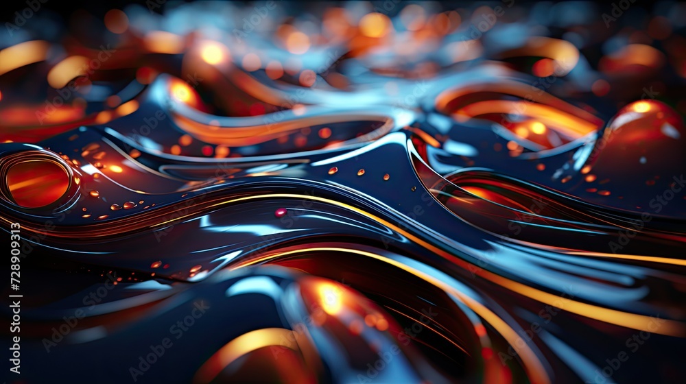 Poster Futuristic 3D abstract technological background featuring intricate wavy patterns