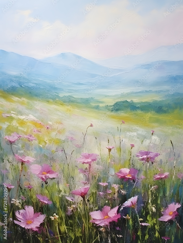 Canvas Prints Art oil painting with meadow mountain flowers in spring