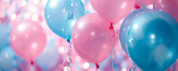 Colorful pink and blue balloons, concept of gender reveal parties and baby showers
