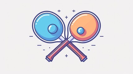 A black and white line icon and color logo depicting two crossed ping pong rackets and a ball, serving as an emblem for table tennis. This sports symbol is illustrated in vector format