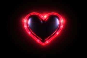 Red heart glowing with neon light on black background. Love theme. AI Generated 