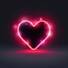 Fotobehang Red heart neon light on dark background. AI Generated  © Serhii