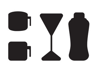 Set of silhouettes of glasses and bottles