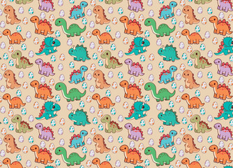 Cute dinosaur illustration, pattern, vector, for backgrounds, children's fabric textures