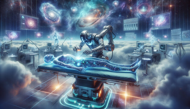 Futuristic Robotic Surgery in Surreal Operating Room - Powered by Adobe