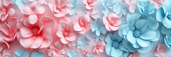 Obraz premium pink and blue flowers background, wallpaper, generative AI