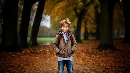 Fototapeta premium schoolboy walking in the park