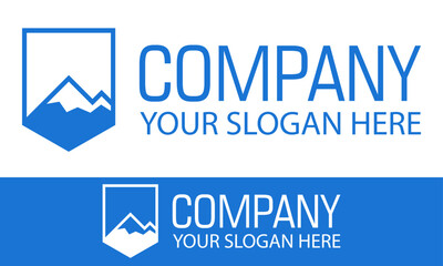 Blue Color Badge simple Mountain Logo Design