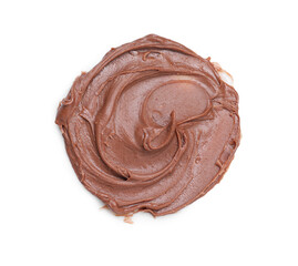 Smears of tasty nut butter isolated on white, top view