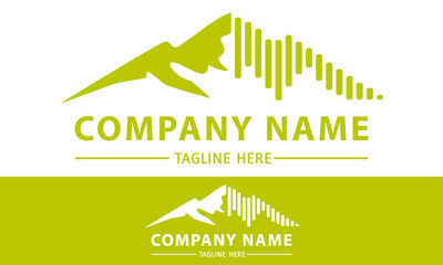 Green Color Mountain Music Sound Wave Logo Design