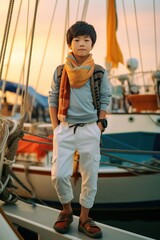 boy model poses in front of the sea