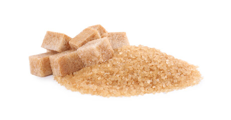 Different types of brown sugar isolated on white