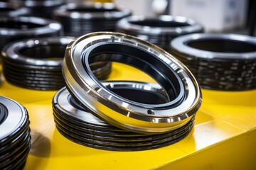 A Detailed View of a New Oil Seal, Freshly Manufactured in an Industrial Setting, Ready for Installation in a Mechanical Device - obrazy, fototapety, plakaty