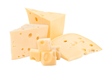 Fresh cheese isolated on white, set of pieces