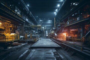A detailed view of a flotation cell in an industrial setting, with complex machinery and a backdrop of steel structures under the bright factory lights