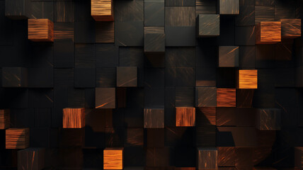 background image of a textured wall with wooden squares or rectangles protruding out in a 3d sound-dampening high-end wall art installation - obrazy, fototapety, plakaty