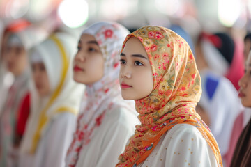 Fototapeta premium Young Asian Muslim women participating in solidarity activities to strengthen the community. Ramadan concept