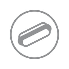 Hot dog icon, sausage in a bun. Fast food or cafe symbol. Menu or lunch attribute.