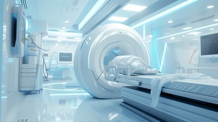 The interiors of the MRI room feature modern technology, - obrazy, fototapety, plakaty