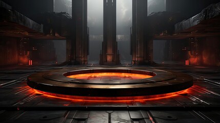 Obraz premium Podium product stand or display with cinematic background and cinematic light, front view,