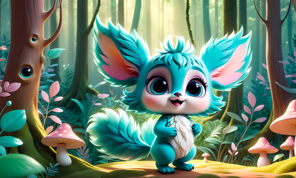 Fototapeta Cartoon 3d character, wallpaper for kids , cute cartoon character background