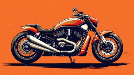 Big bike motorcycle geometry in vector on orange background