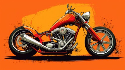 Big bike motorcycle geometry in vector on orange background