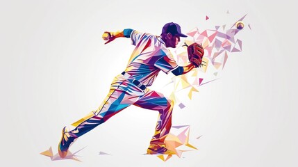 Geometry Baseball player hits the ball In vector on a white background.