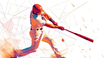 Geometry Baseball player hits the ball In vector on a white background.