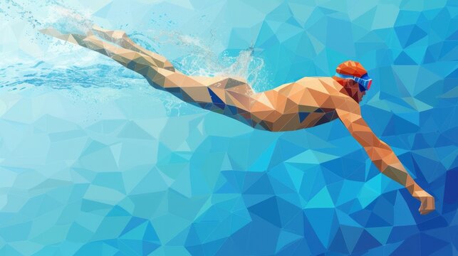 Geometric Man swimming vector on blue sky background