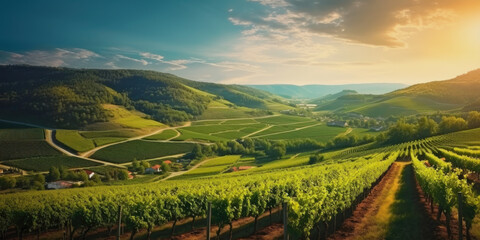 Beautiful landscape of Vineyards in European region in summer season comeliness