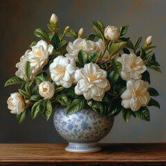 Moonlit Elegance: Gardenia in Porcelain Urn