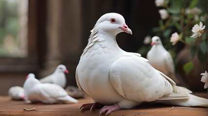 A beautiful white pigeon on the ground