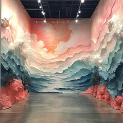 Coastal Murals: Turquoise and Peach Waves