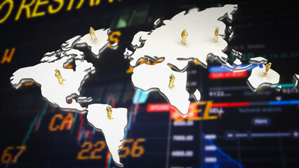 The world map on Business chart Background  for geopolitics concept 3d rendering..