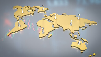 The world map on Business chart Background  for geopolitics concept 3d rendering..