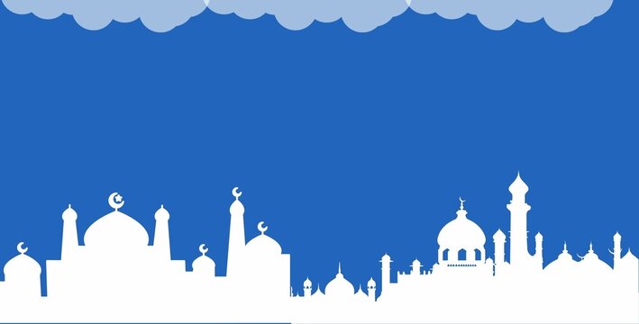 white silhouette of a mosque with a blue background for background design