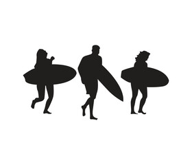 vector hand drawn group of surfer silhouette