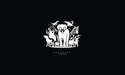 Zoo logo, animals vector black background